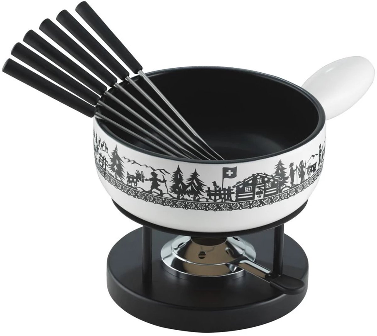 Kuhn Rikon kaasfondue set gietijzer D23cm - 2.4L alpenweiden