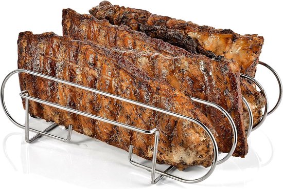RIB-rek Voor Grill – Roestvrijstalen Ribhouder Voor BBQ En Oven, 31,3x25,3x7,3 Cm, Voor 4 Rekken