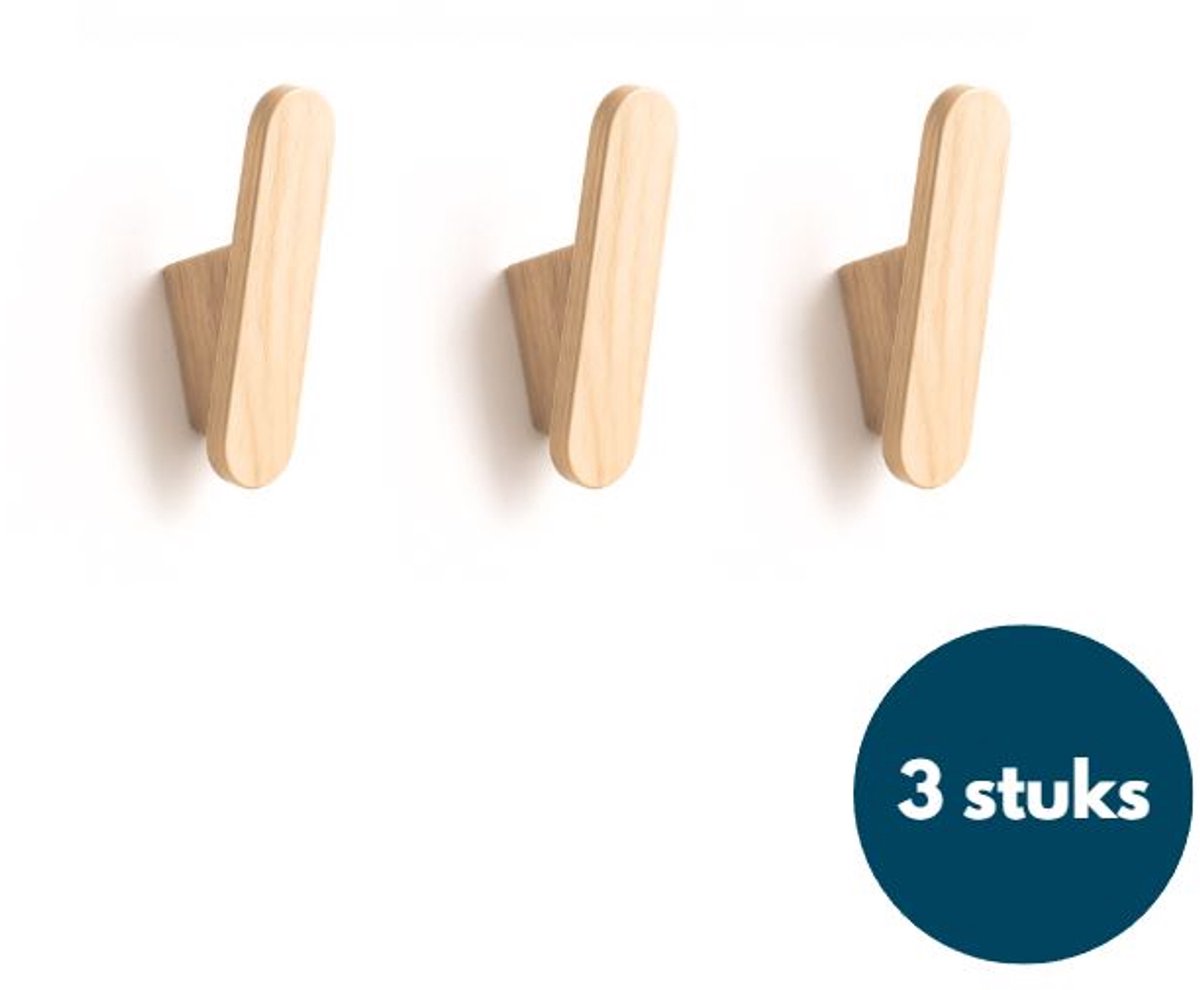 Houten Wandhaken - Retro kapstokhaken - Ophanghaken - Handdoekhaken - Jashaken - 3 stuks - Teak