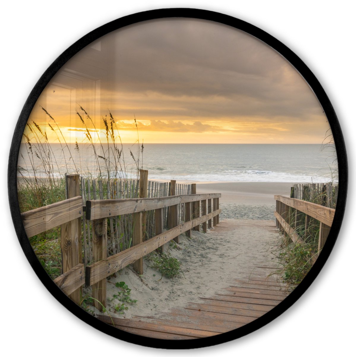 FrameYourWall Poster in lijst Rond - Fotolijst 40x40 cm - Posters - Strand - Zee - Duin - Pad - Ronde posterlijst zwart - Decoratie - Wanddecoratie woonkamer - Muurdecoratie slaapkamer Multicolor