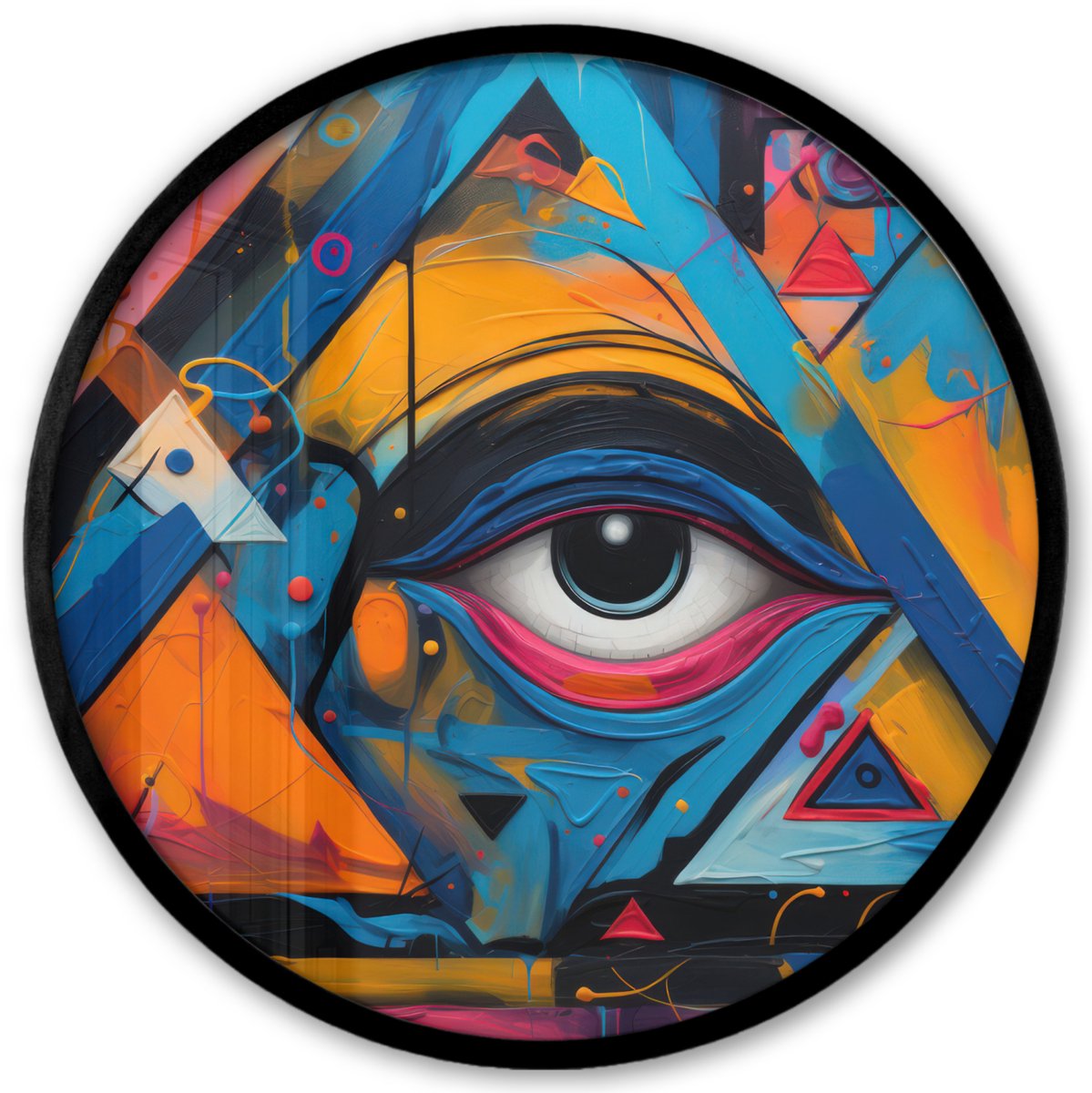 FrameYourWall Poster in lijst Rond - Fotolijst 40x40 cm - Posters - Graffiti - Kleuren - Oog - Kunst - Ronde posterlijst zwart - Decoratie - Wanddecoratie woonkamer - Muurdecoratie slaapkamer Multicolor