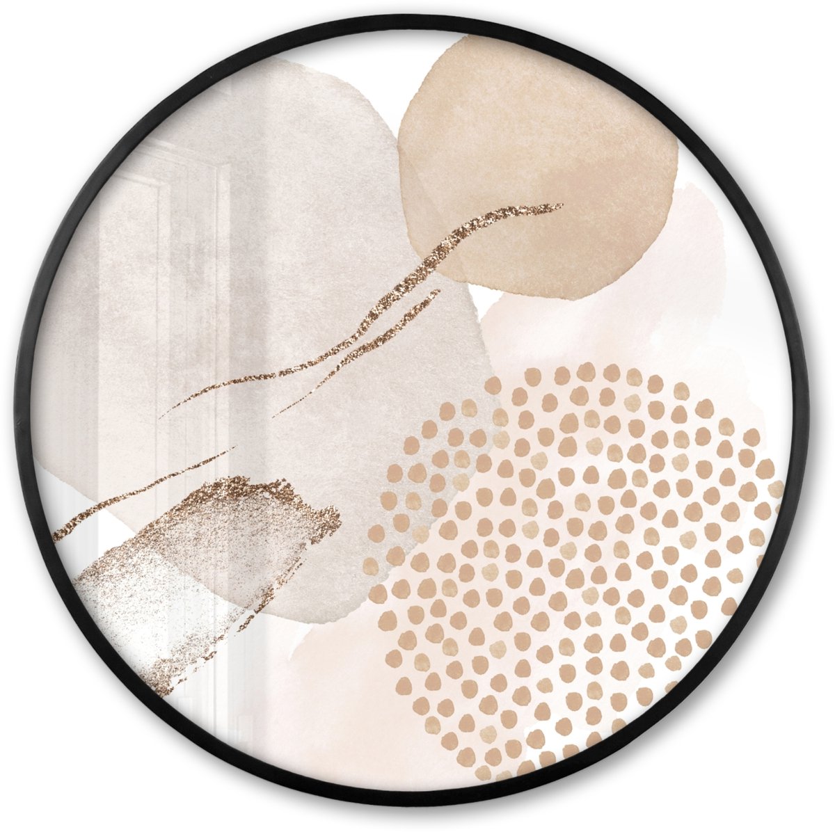 FrameYourWall Poster in lijst Rond - Fotolijst 60x60 cm - Posters - Watercolor - Beige - Pastel - Modern - Abstract - Ronde posterlijst zwart - Decoratie - Wanddecoratie woonkamer - Muurdecoratie slaapkamer
