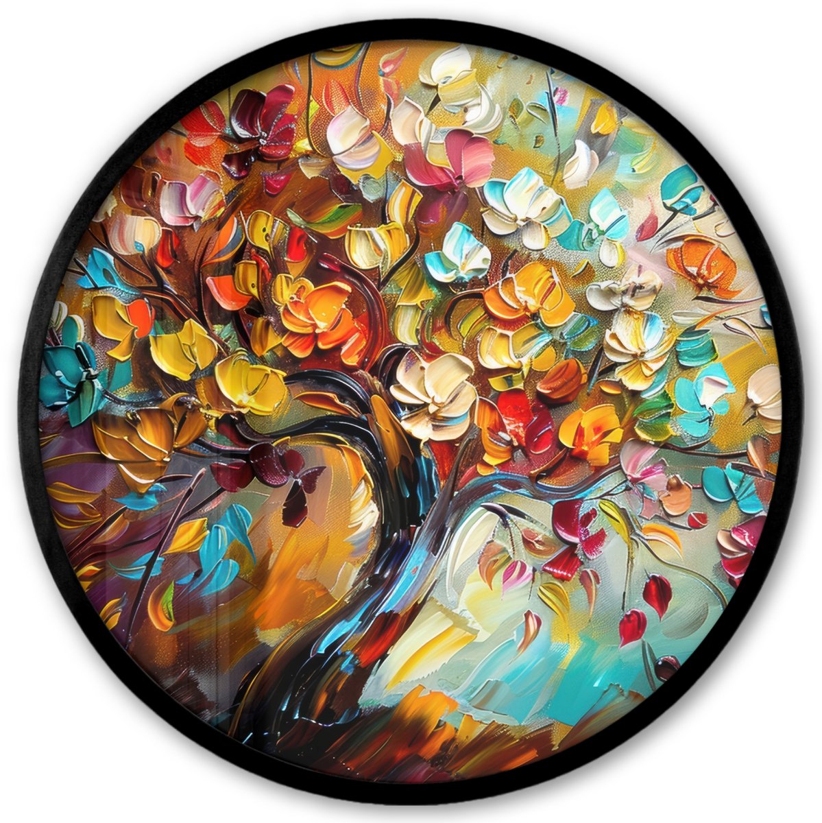 FrameYourWall Poster in lijst Rond - Fotolijst 40x40 cm - Posters - Boom - Abstract - Kleurrijk - Bloemen - Ronde posterlijst zwart - Decoratie - Wanddecoratie woonkamer - Muurdecoratie slaapkamer Kleurrijk - Abstract