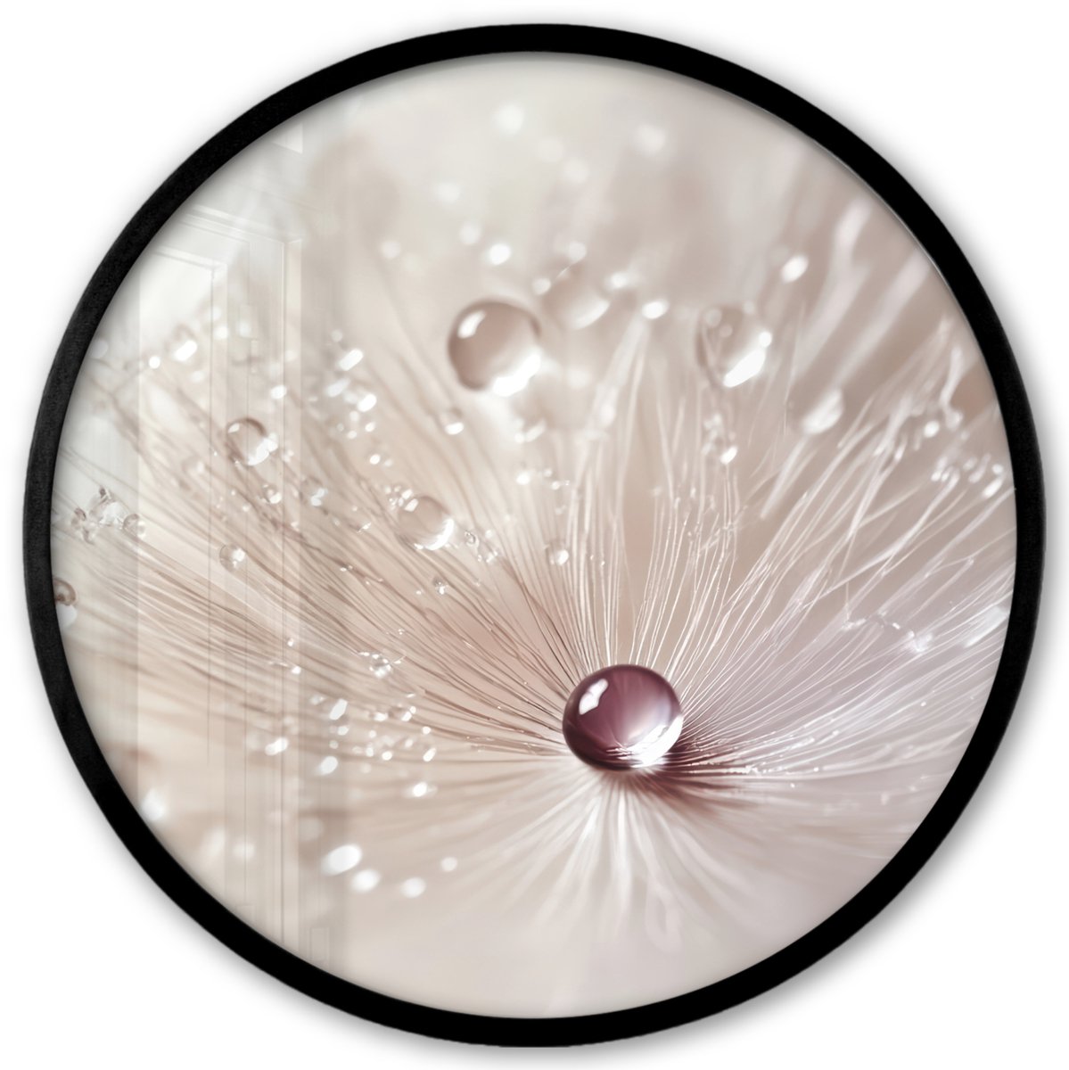 FrameYourWall Poster in lijst Rond - Fotolijst 40x40 cm - Posters - Bloem - Abstract - Wit - Water - Natuur - Ronde posterlijst zwart - Decoratie - Wanddecoratie woonkamer - Muurdecoratie slaapkamer Paardenbloem - Abstract