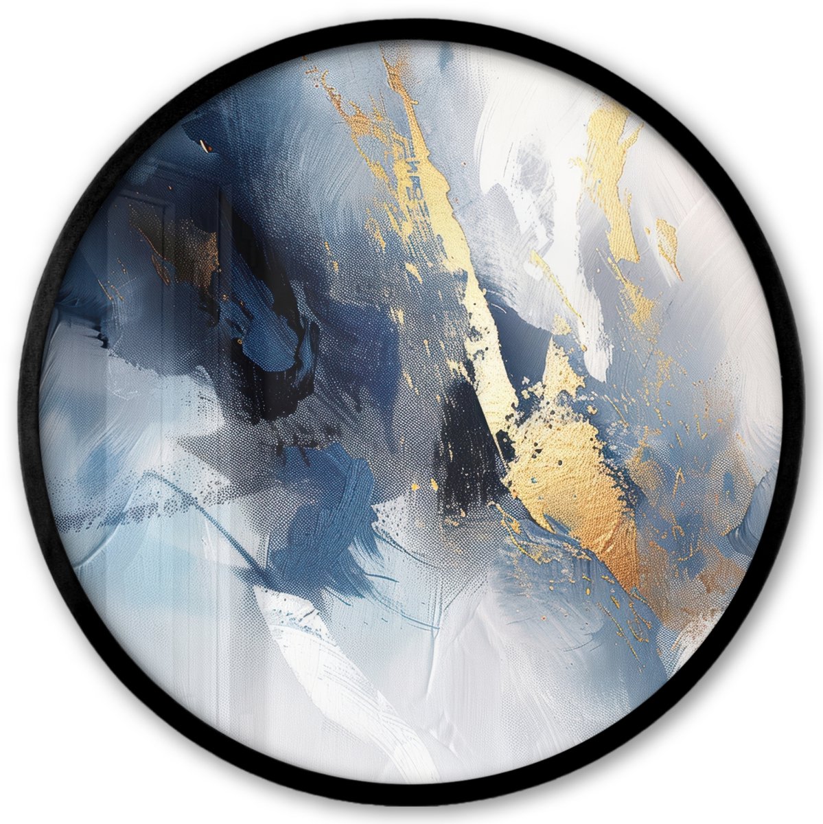 FrameYourWall Poster in lijst Rond - Fotolijst 40x40 cm - Posters - Blauw - Modern - Marmer - Abstract - Goud - Ronde posterlijst zwart - Decoratie - Wanddecoratie woonkamer - Muurdecoratie slaapkamer