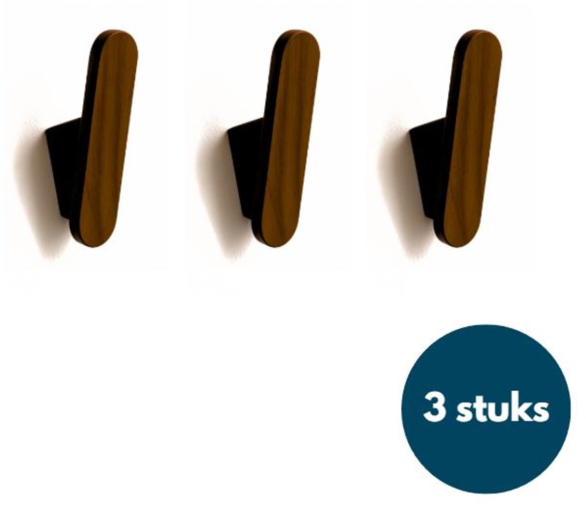 Houten Wandhaken - Retro kapstokhaken - Ophanghaken - Handdoekhaken - Jashaken - 3 stuks - Walnoot