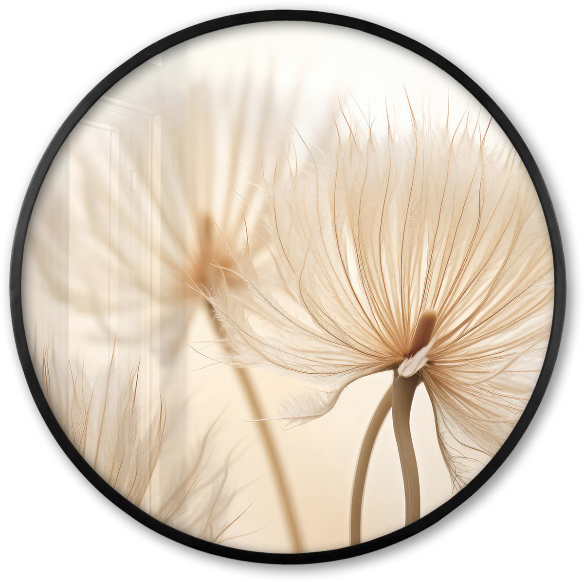 FrameYourWall Poster in lijst Rond - Fotolijst 60x60 cm - Posters - Bloemen - Beige - Natuur - Ronde posterlijst zwart - Decoratie - Wanddecoratie woonkamer - Muurdecoratie slaapkamer Bloemen natuur