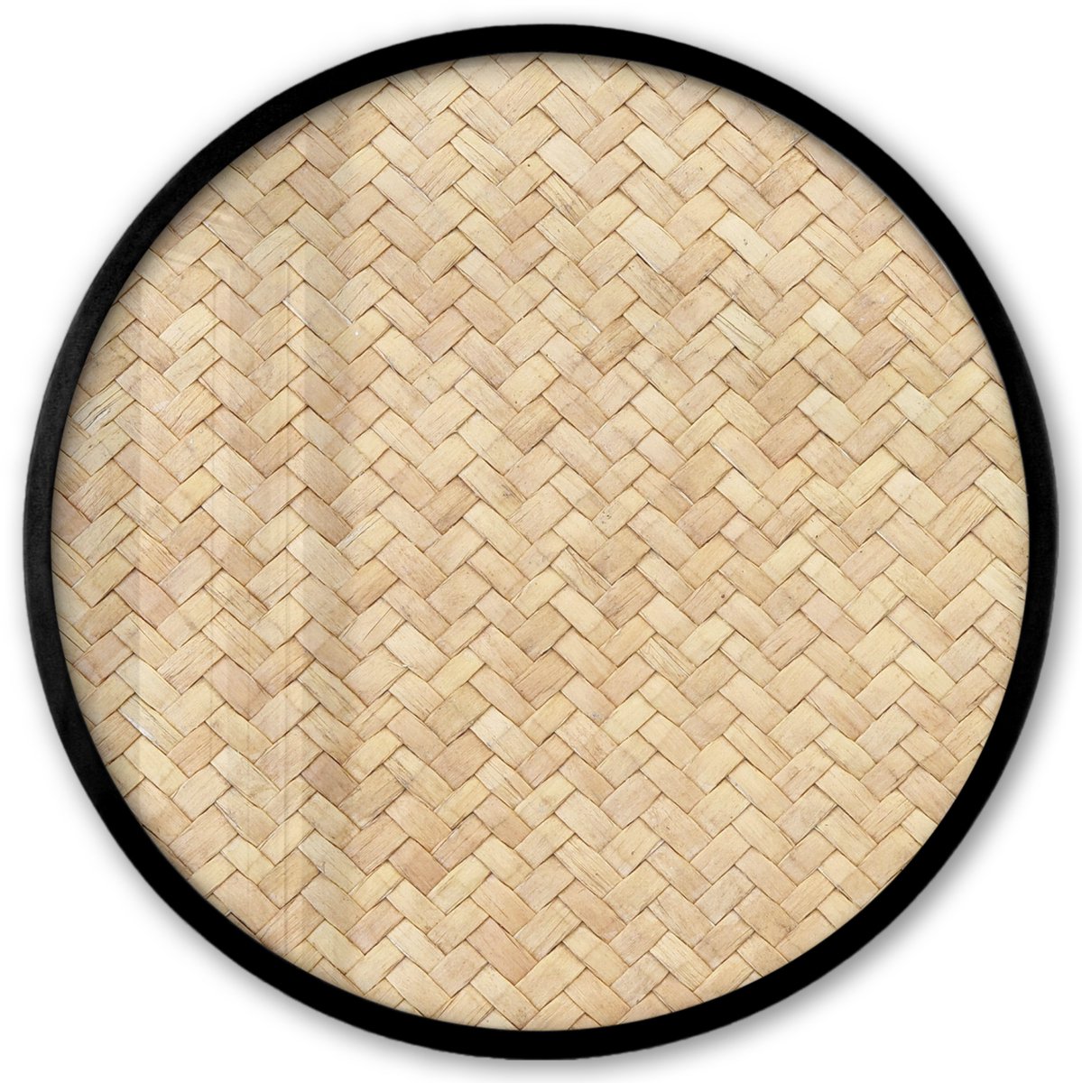 FrameYourWall Poster in lijst Rond - Fotolijst 40x40 cm - Posters - Patroon - Beige - Rotan print - Ronde posterlijst zwart - Decoratie - Wanddecoratie woonkamer - Muurdecoratie slaapkamer