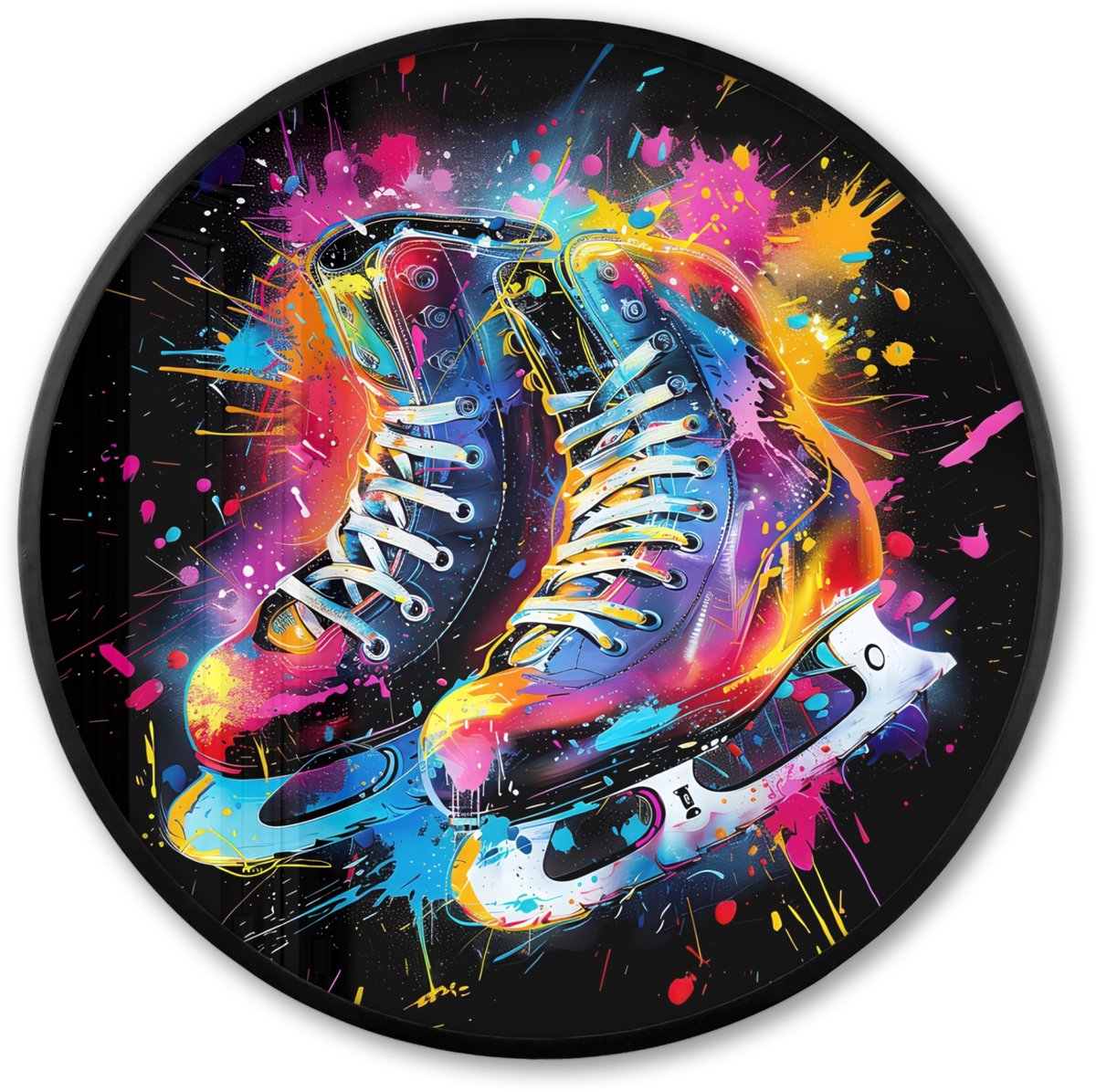 FrameYourWall Poster in lijst Rond - Fotolijst 80x80 cm - Posters - Graffiti - Sport - Schaatsen - Verf - Ronde posterlijst zwart - Decoratie - Wanddecoratie woonkamer - Muurdecoratie slaapkamer