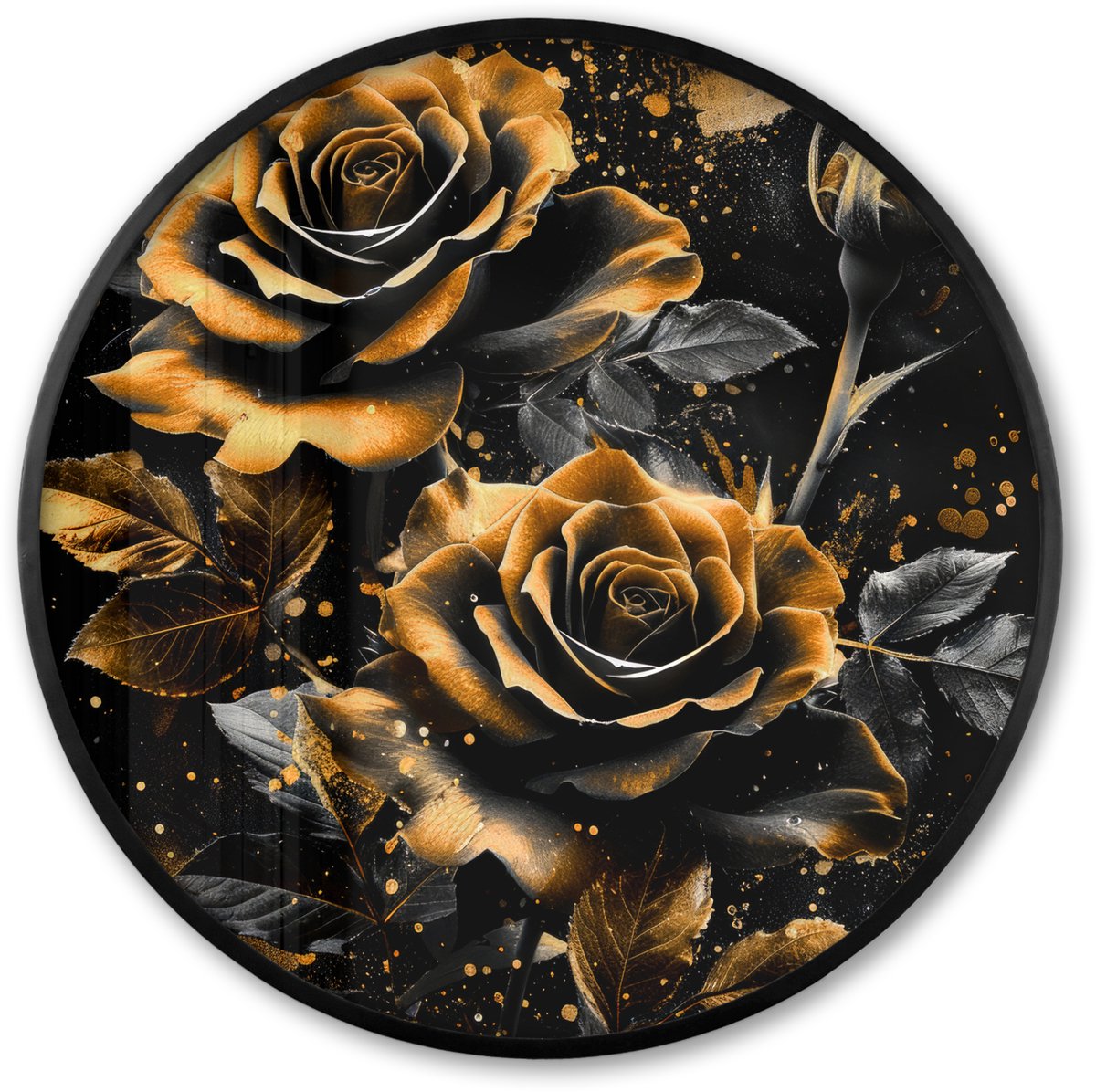 FrameYourWall Poster in lijst Rond - Fotolijst 80x80 cm - Posters - Rozen - Goud - Zwart - Bloemen - Modern - Ronde posterlijst zwart - Decoratie - Wanddecoratie woonkamer - Muurdecoratie slaapkamer