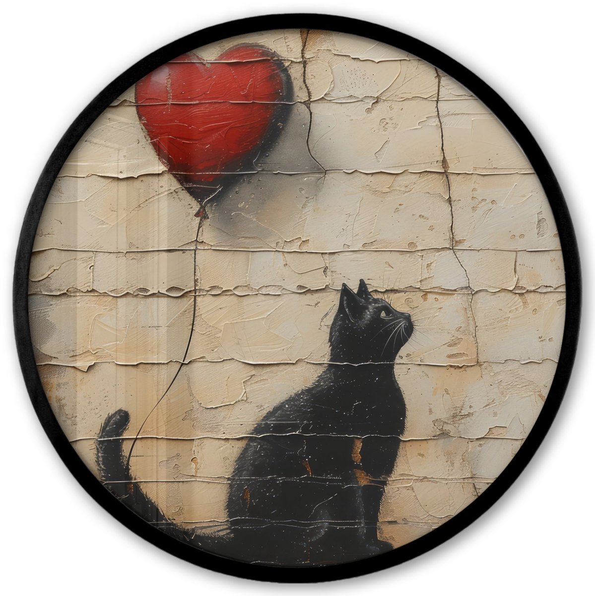 FrameYourWall Poster in lijst Rond - Fotolijst 40x40 cm - Posters - Kat - Graffiti - Ballon - Street art - Abstract - Ronde posterlijst zwart - Decoratie - Wanddecoratie woonkamer - Muurdecoratie slaapkamer Graffiti - Kat
