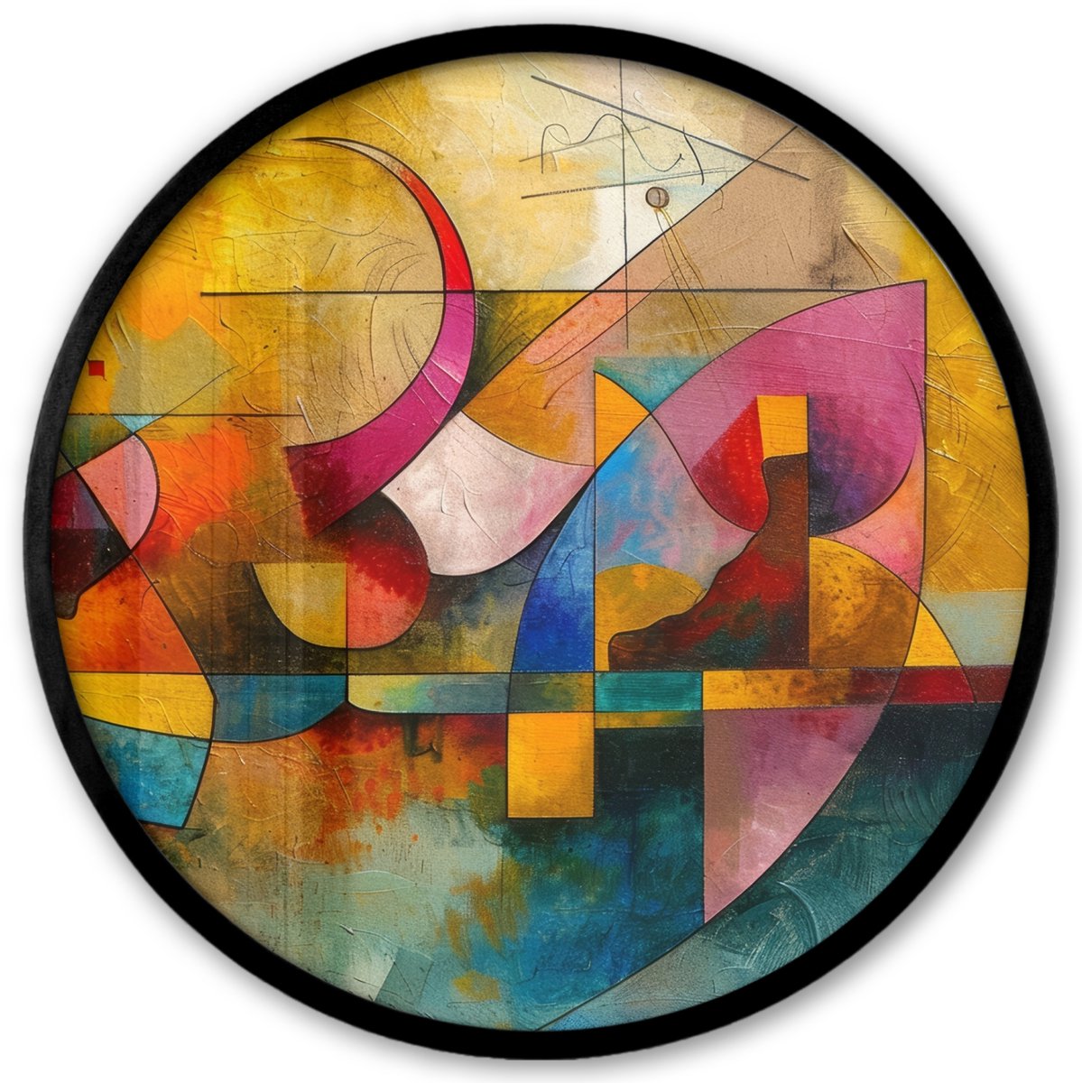 FrameYourWall Poster in lijst Rond - Fotolijst 40x40 cm - Posters - Kunst - Abstract - Aesthetic - Kleurrijk - Art - Ronde posterlijst zwart - Decoratie - Wanddecoratie woonkamer - Muurdecoratie slaapkamer Abstract - Kleurrijk