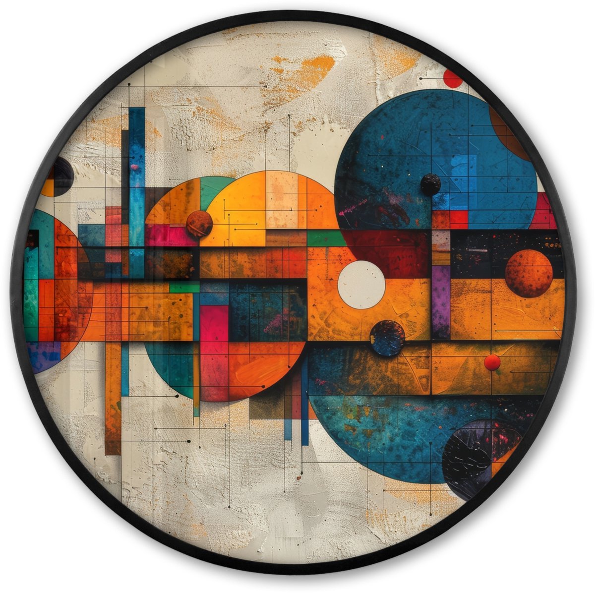 FrameYourWall Poster in lijst Rond - Fotolijst 80x80 cm - Posters - Kunst - Kleurrijk - Modern - Vormen - Ronde posterlijst zwart - Decoratie - Wanddecoratie woonkamer - Muurdecoratie slaapkamer