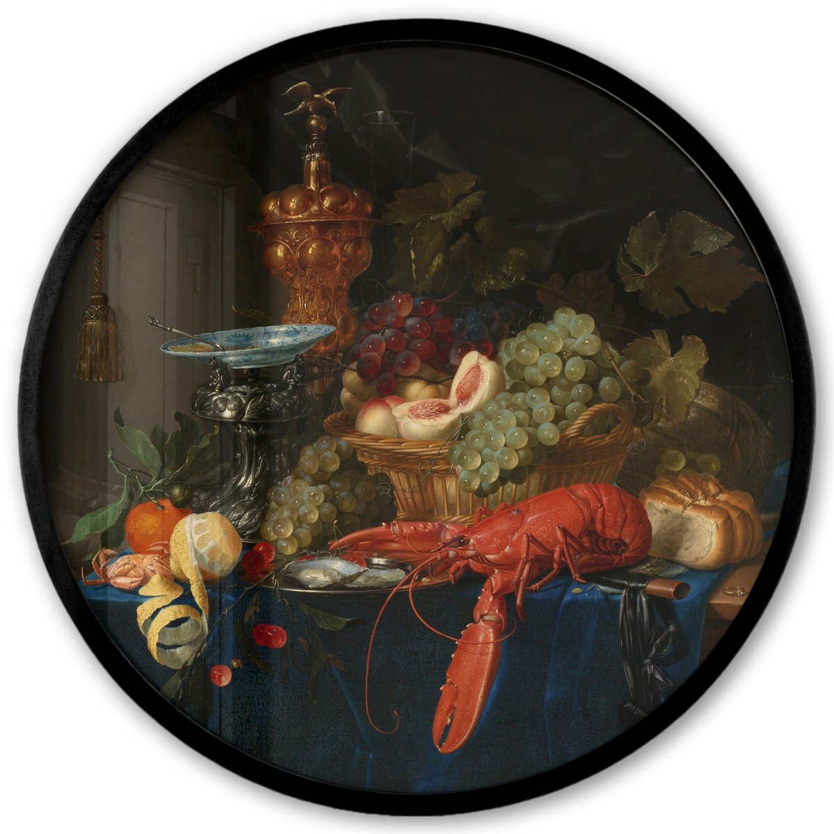 FrameYourWall Poster in lijst Rond - Fotolijst 40x40 cm - Posters - Stilleven met een gouden bokaal - Schilderij - Oude meesters - Ronde posterlijst zwart - Decoratie - Wanddecoratie woonkamer - Muurdecoratie slaapkamer Multicolor
