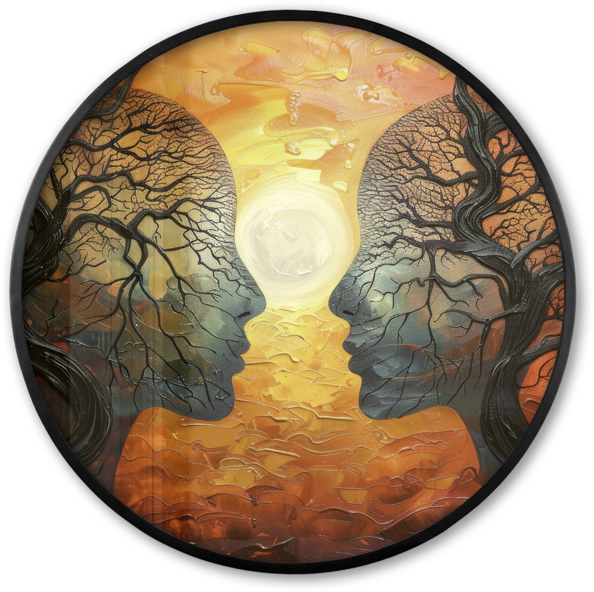 FrameYourWall Poster in lijst Rond - Fotolijst 60x60 cm - Posters - Bomen - Gezichten - Zon - Kunst - Ronde posterlijst zwart - Decoratie - Wanddecoratie woonkamer - Muurdecoratie slaapkamer