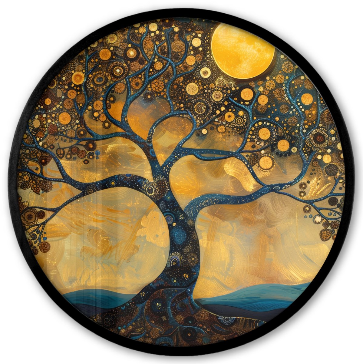 FrameYourWall Poster in lijst Rond - Fotolijst 40x40 cm - Posters - Boom - Industrieel - Abstract - Geel - Ronde posterlijst zwart - Decoratie - Wanddecoratie woonkamer - Muurdecoratie slaapkamer