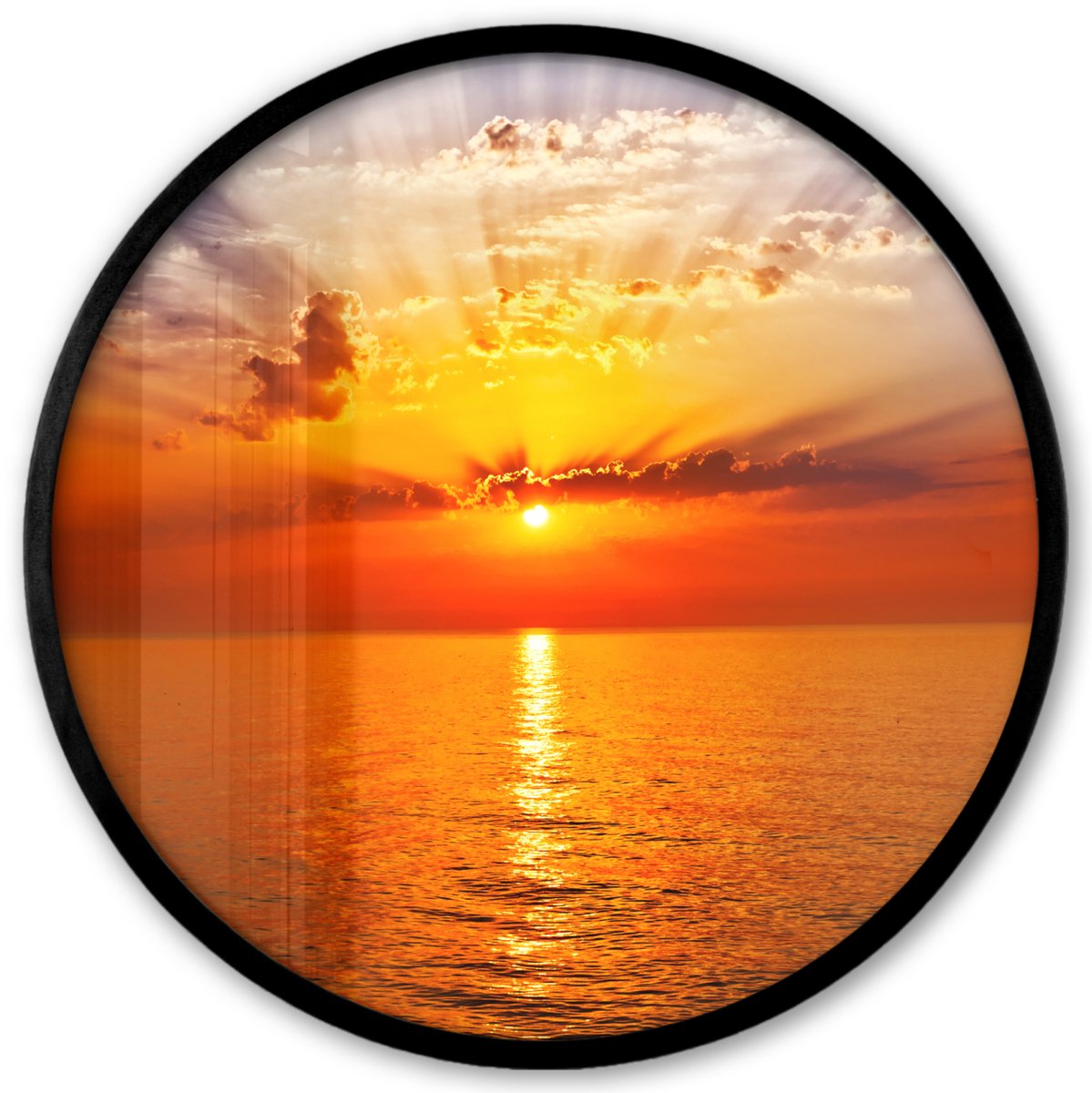 FrameYourWall Poster in lijst Rond - Fotolijst 40x40 cm - Posters - Zonsondergang - Zee - Lucht - Oranje - Horizon - Water - Ronde posterlijst zwart - Decoratie - Wanddecoratie woonkamer - Muurdecoratie slaapkamer