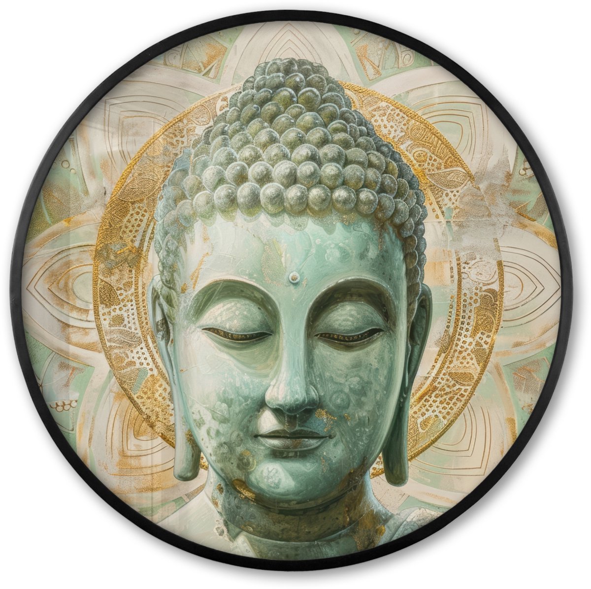 FrameYourWall Poster in lijst Rond - Fotolijst 60x60 cm - Posters - Buddha - Mandala - Modern - Spiritualiteit - Ronde posterlijst zwart - Decoratie - Wanddecoratie woonkamer - Muurdecoratie slaapkamer