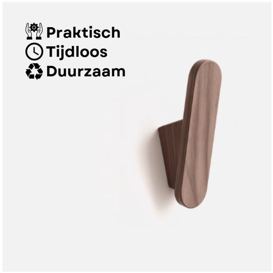 Praktische, tijdloze en duurzame houten wandhaak in walnoot.