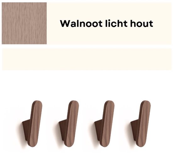 Vier haken van walnoot licht hout met retro design.