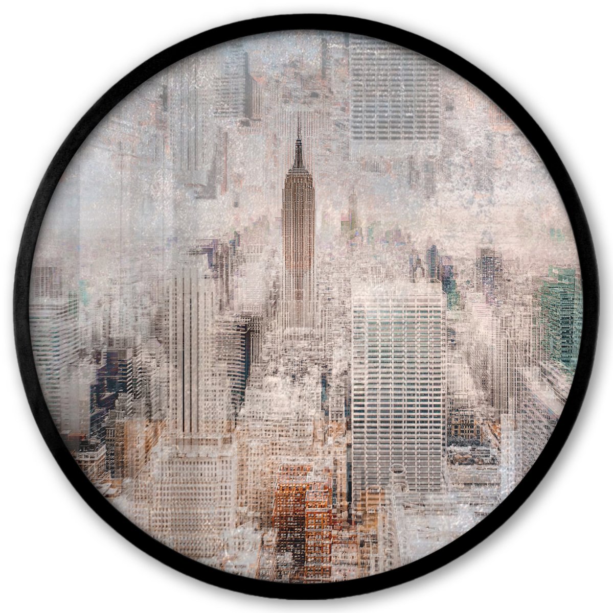 FrameYourWall Poster in lijst Rond - Fotolijst 40x40 cm - Posters - New York - Stad - Skyline - Gebouwen - Kunst - Ronde posterlijst zwart - Decoratie - Wanddecoratie woonkamer - Muurdecoratie slaapkamer Multicolor
