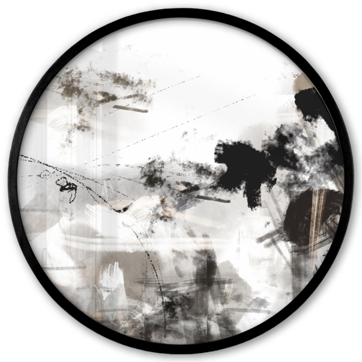 FrameYourWall Poster in lijst Rond - Fotolijst 40x40 cm - Posters - Schilderij - Verf - Zwart wit - Kunst - Ronde posterlijst zwart - Decoratie - Wanddecoratie woonkamer - Muurdecoratie slaapkamer