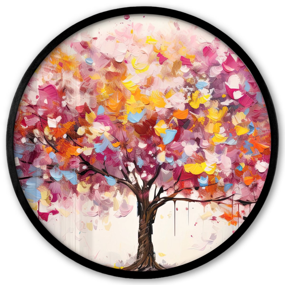 FrameYourWall Poster in lijst Rond - Fotolijst 40x40 cm - Posters - Aquarel - Boom - Kunst - Abstract - Ronde posterlijst zwart - Decoratie - Wanddecoratie woonkamer - Muurdecoratie slaapkamer