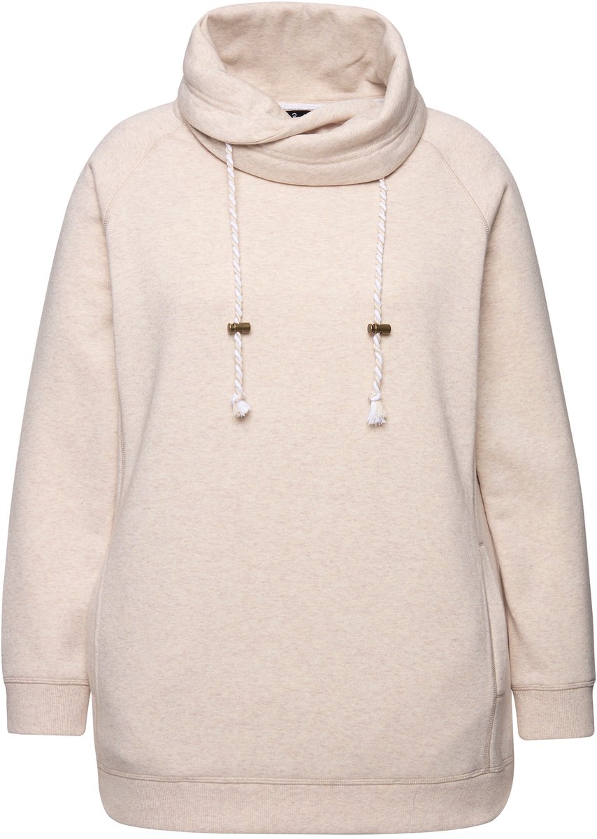 Ulla Popken - Dames - Sweatshirt wijde opstaande kraag zakken lange raglanmouw - Natuur melange - Maat 54+