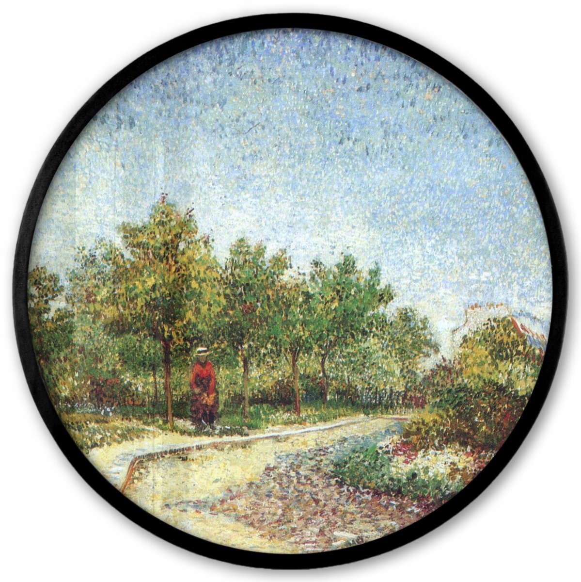 FrameYourWall Poster in lijst Rond - Fotolijst 40x40 cm - Posters - Laan in het park Voyer d'Argenson in Asnières - Vincent van Gogh - Ronde posterlijst zwart - Decoratie - Wanddecoratie woonkamer - Muurdecoratie slaapkamer Multicolor
