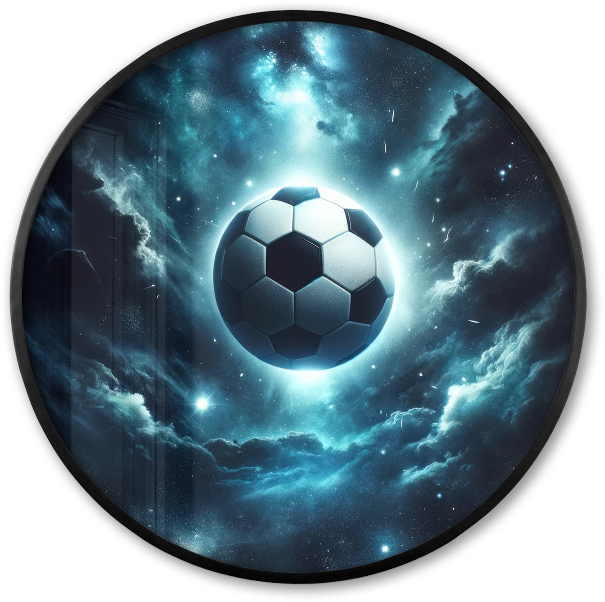FrameYourWall Poster in lijst Rond - Fotolijst 60x60 cm - Posters - Voetbal - Galaxy - Ruimte - Sport - Blauw - Ronde posterlijst zwart - Decoratie - Wanddecoratie woonkamer - Muurdecoratie slaapkamer