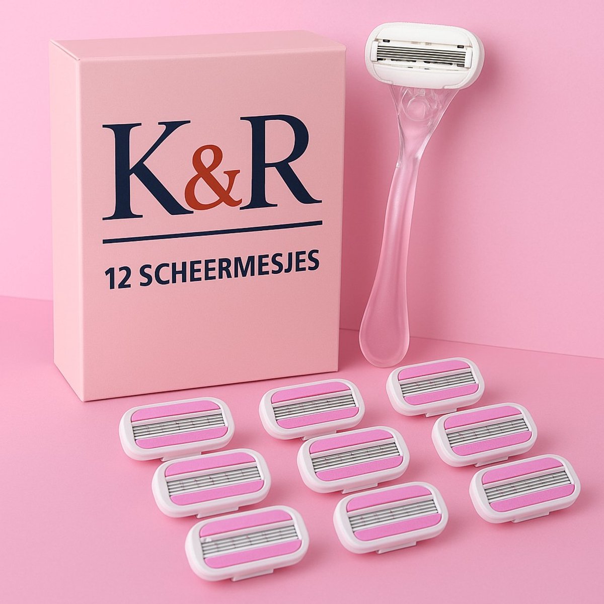 K&R Ventures® Scheermesjes – Compatibel met Venus type Houders – 12 Stuks – 3 Blads Precisie & Roze Comfortstrip – Gladde, Zachte Scheerbeurt voor Vrouwen