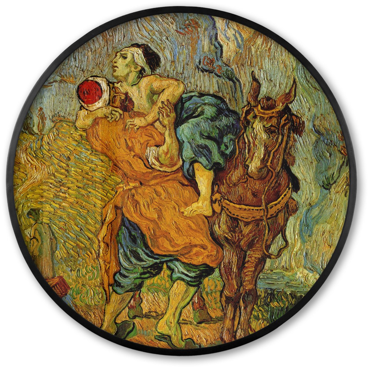 FrameYourWall Poster in lijst Rond - Fotolijst 60x60 cm - Posters - De barmhartige Samaritaan - Vincent van Gogh - Ronde posterlijst zwart - Decoratie - Wanddecoratie woonkamer - Muurdecoratie slaapkamer Multicolor