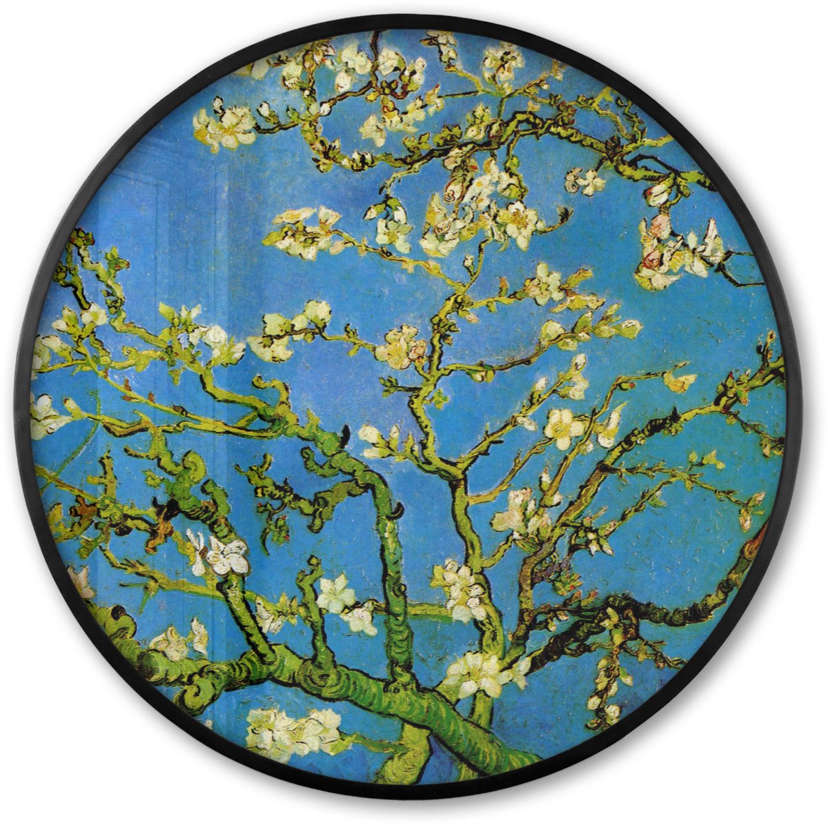 FrameYourWall Poster in lijst Rond - Fotolijst 60x60 cm - Posters - Amandelbloesem - Vincent van Gogh - Ronde posterlijst zwart - Decoratie - Wanddecoratie woonkamer - Muurdecoratie slaapkamer