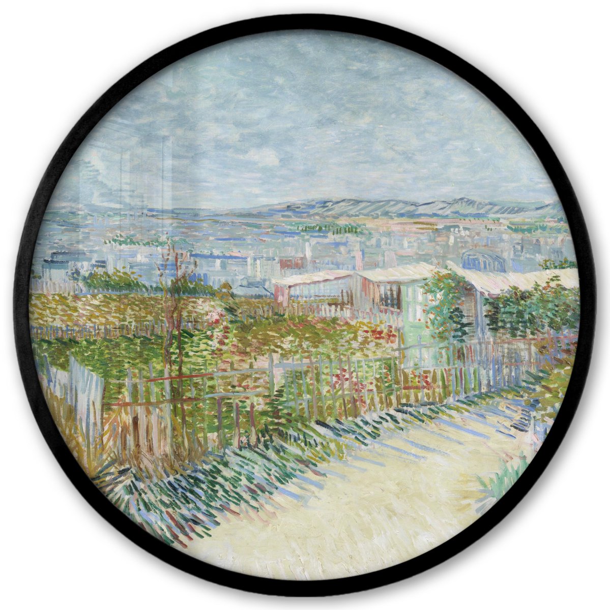 FrameYourWall Poster in lijst Rond - Fotolijst 40x40 cm - Posters - Montmartre: achter le Moulin de la Galette - Vincent van Gogh - Ronde posterlijst zwart - Decoratie - Wanddecoratie woonkamer - Muurdecoratie slaapkamer Multicolor