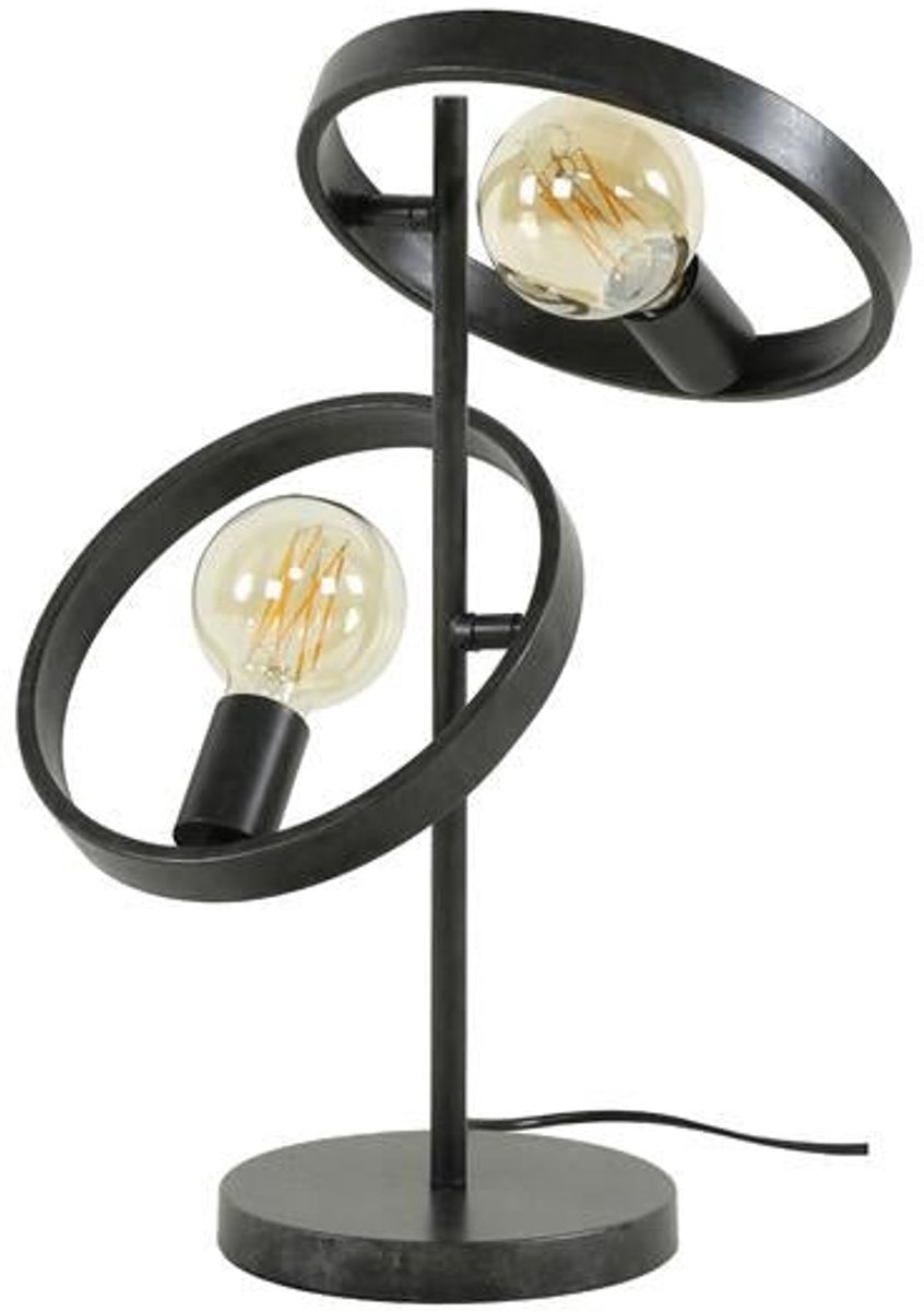Tafellamp Industrieel Circular - Tafel Lamp voor Woonkamer / Slaapkamer / Eetkamer - Donkergrijze Industriele / Modern Staande Kleine Lamp met Warm Licht (42x26x53)