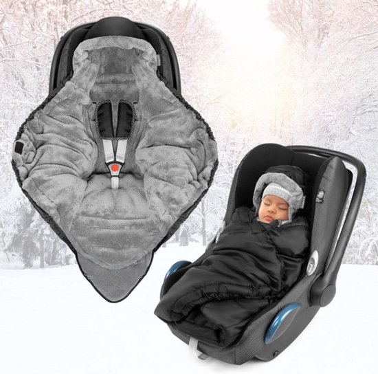 Wikkeldeken voor babyzitje en babybadje, praktisch alternatief voor de voetenzak in de winter, zacht en gewatteerd thermo-fleece, zwart (basic) — afbeelding 2