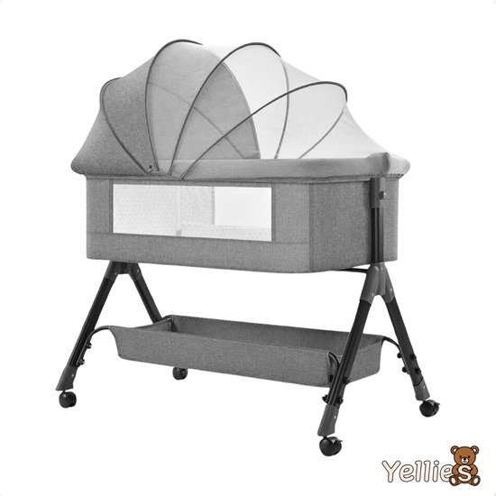 Yellies Co Sleeper - Baby Bed - Peuterbed - Meegroeibed - Schommelfunctie - Verstelbaar - 3 In 1 - Incl. NL Handleiding - Grijs