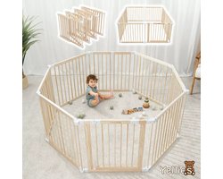 Yellies Grondbox - Babybox - Inklapbare Speelbox - Kinderbox - Playpen Baby - Voorgemonteerd - 130 x 130 x 65 cm - Incl. NL Handleiding - Naturel Hout