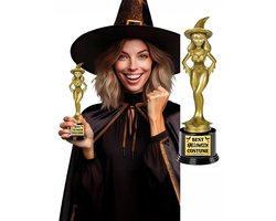 Fiestas Guirca Beste verkleed kostuum award - heks - goud - 22 cm - Halloween feest trofee - fun prijzen