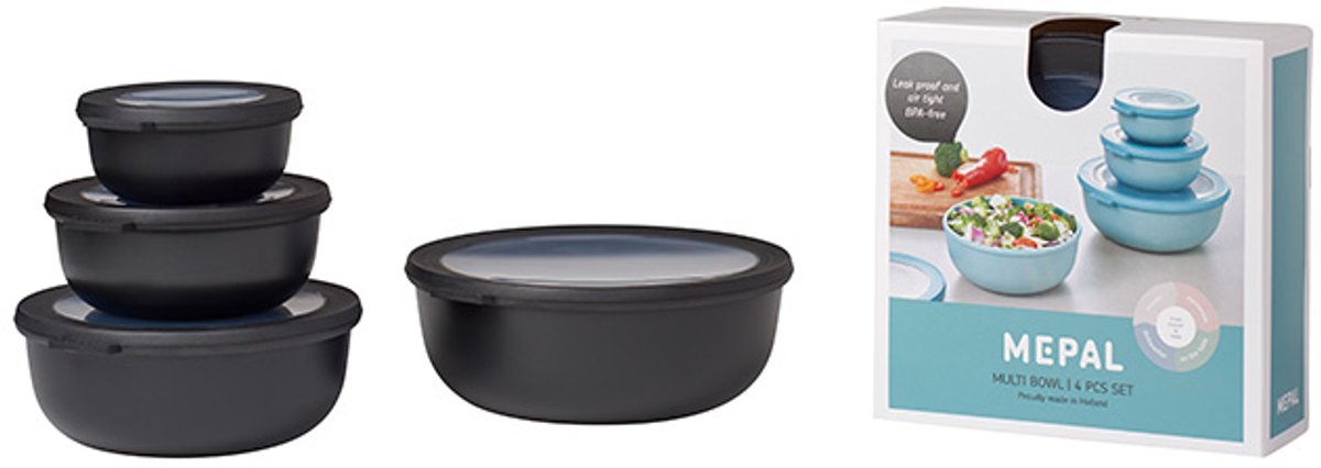 Bol.com Mepal - Multikom Cirqula vershouddoos set - 350 + 750 + 1250 + 2250 ml - Rond - Nordic black aanbieding