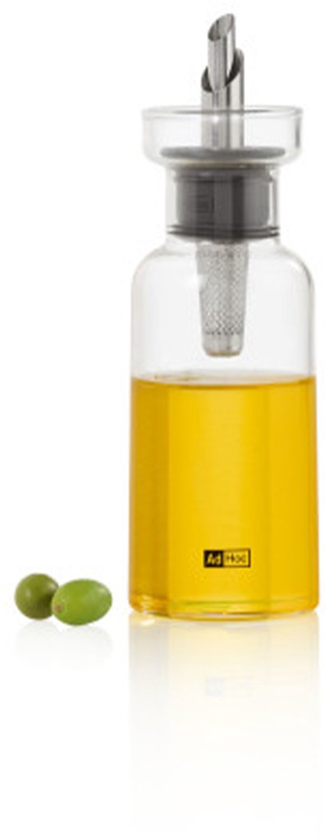 AdHoc AromaPour Olijfolie- en Azijnfles met Schenktuit – 120 ml – Transparant Glazen Oliedispenser met RVS Dop – Lekvrij & Precies Schenken – Tijdloos Design