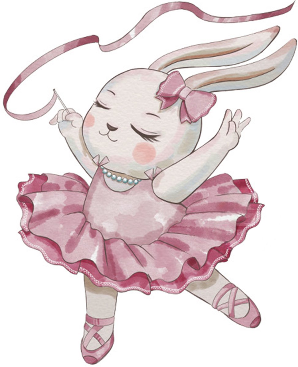 Wandsticker Konijn Ballerina - 61x50 cm - Muurdecoratie voor Kinderkamer - Ballet Muurstickers Meisjeskamer - Zelfklevende Muurplaat - Babykamer