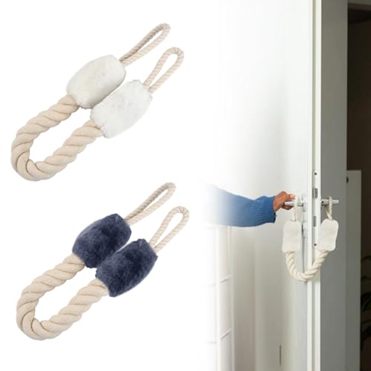 Katoenen Deurstopper Touwen Set van 2 - Veiligheid voor Kinderen en Huisdieren, 60 cm, Klembescherming voor Deuren