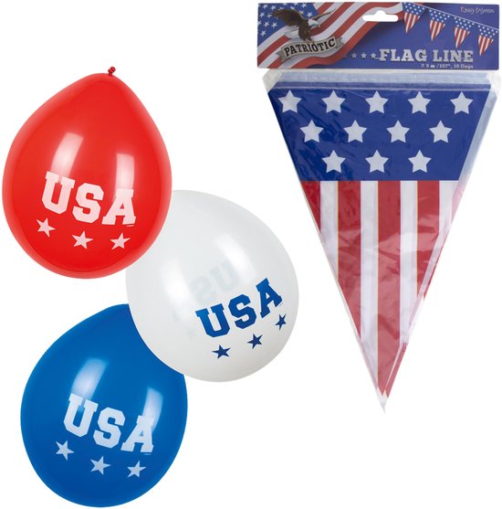 Amerika/USA thema versiering set - vlaggetjes en ballonnen - Amerikaanse feestartikelen - stars and stripes - United States of America party