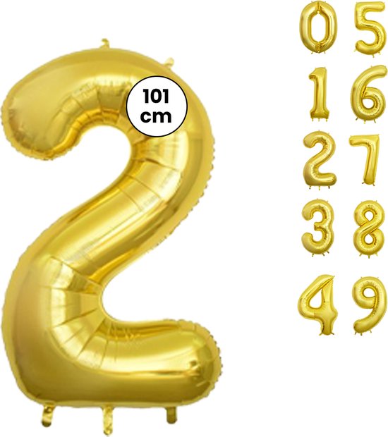 Ballons - Chiffre 2 - Couleur Or - 102 cm - XXL Groot - Ballon Hélium - Fienosa
