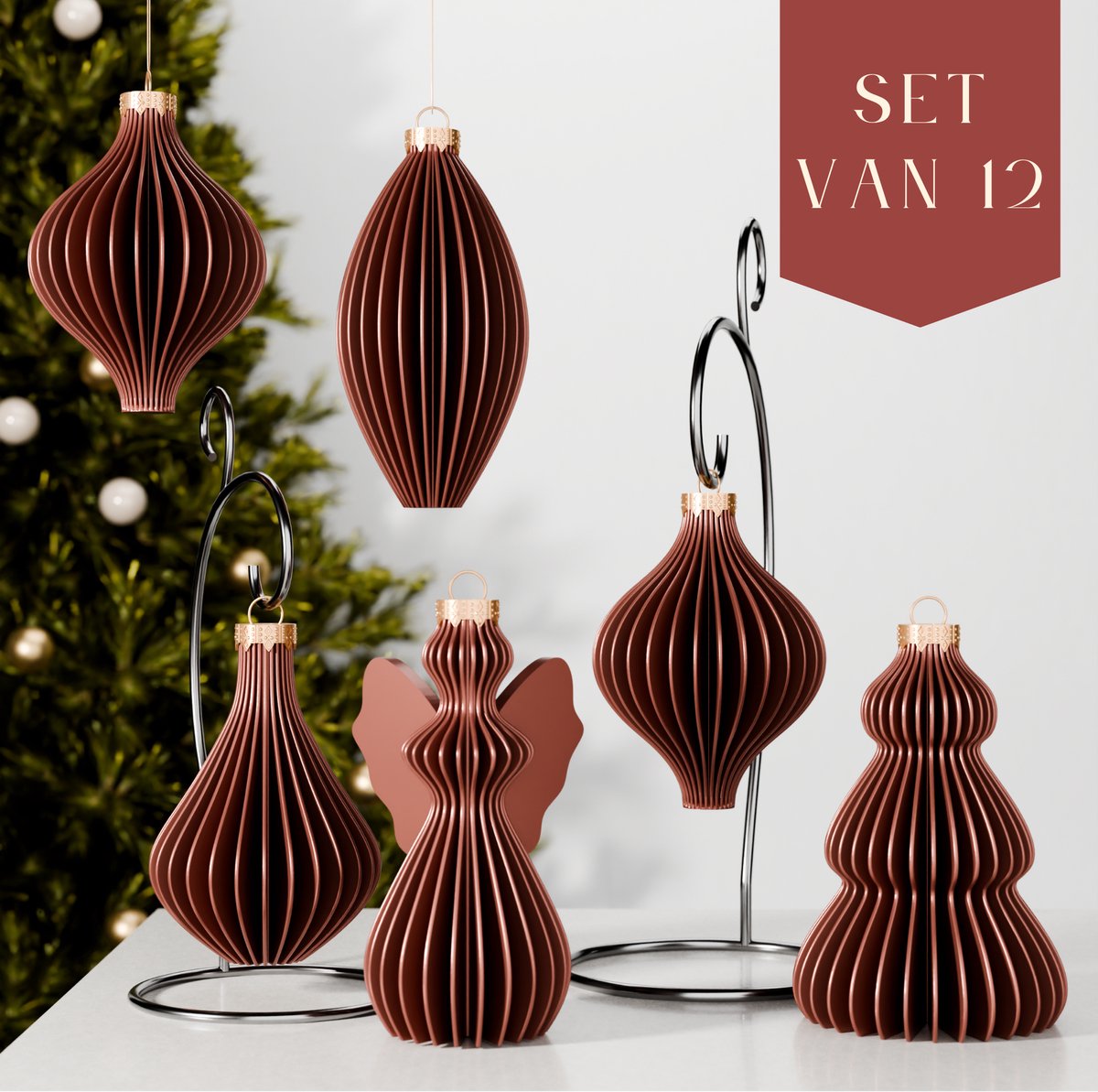 Set van 12 kerstballen (D80 mm) kity Rood - Kerstballen en