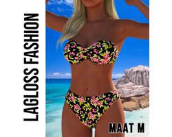 LaGloss® Trendy Strapless Bikini Set – 2-delige Bloemenprint Badmode voor Dames – Strapless Top & Bikini Slip – Maat M