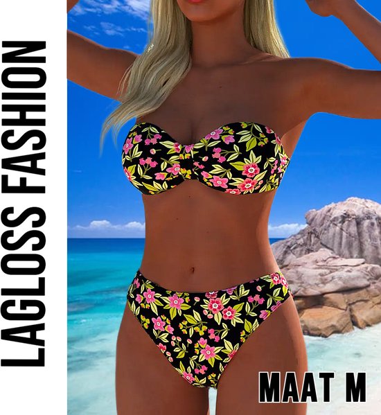 Set bikini bustier Trendy LaGloss® – Mode maillots de bains 2 pièces à imprimé floral pour femme – Haut bustier et bas de bikini – Taille M