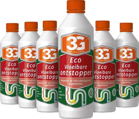6x 3G Professioneel Eco Vloeibare Ontstopper 500 ml - Ecologische Ontstopper - Enzymen - Biologisch Afbreekbaar - Milieuvriendelijk - Vloeibare Ontstopper - 6-Pack