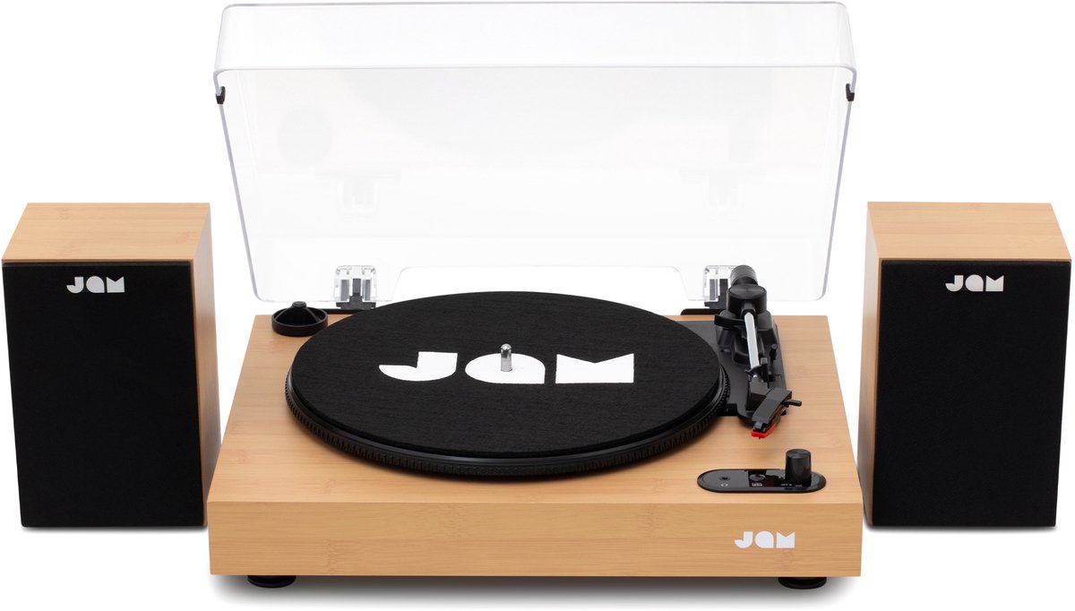 Jam - Bluetooth Platenspeler met speakers - Met Passieve boekenplank Speakers - LP Speler - Ingebouwde Stofkap